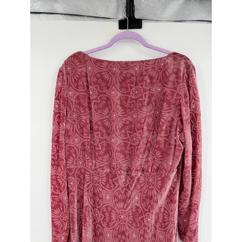 Boden Womens Silk Midi Dress Size 18 Burnout Velvet Dusty Pink Long Sleeve Fairy - Picture 11 of 16